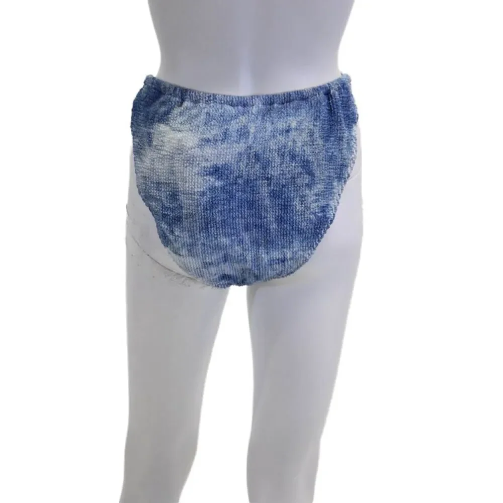Good American Women's Tie Side Cheeky Bikini Bottom Blue Tie Dye Size 7/8